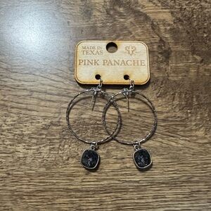 New Pink Panache silver hoops with a charcoal crystal.